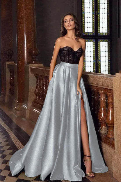 Stunning Dark Green Sleeveless Strapless Sweetheart Long Prom Dress with Split
