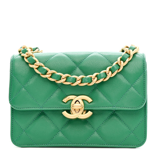 Caviar Quilted Mini CC Flap Green