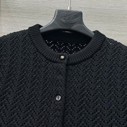 Gucci 25 Hollow Knitted Cardigan Black Polyester Fiber