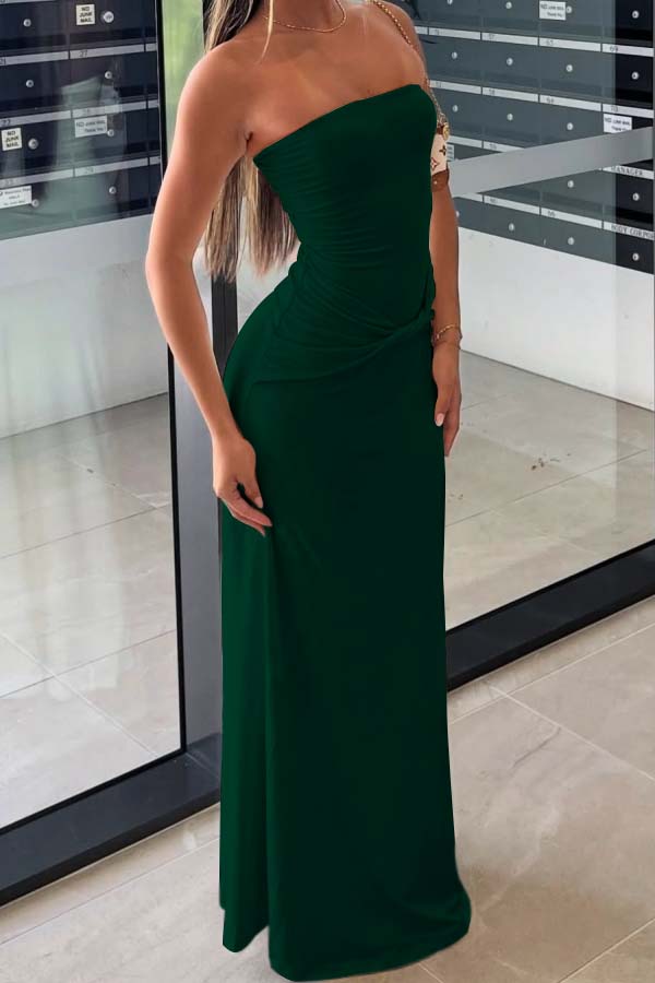 Cream-colored Semi-formal Strapless Pleated Sheath Prom Dress