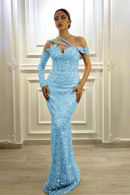 Gorgeous Long Sleeves Lavender Sequins Prom Dress Mermaid