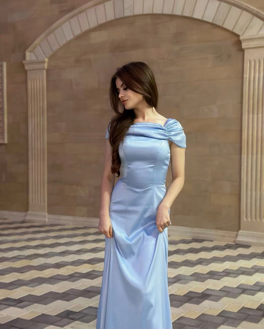 Pretty Brown Mermaid Off the Shoulder Satin Prom Dress Evening Dress Date Dress SH3981