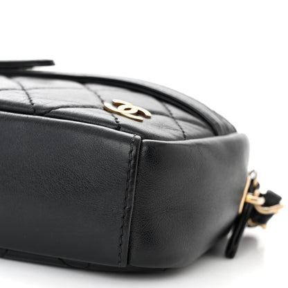 Lambskin Quilted Small Buckle Camera Case Bag Black