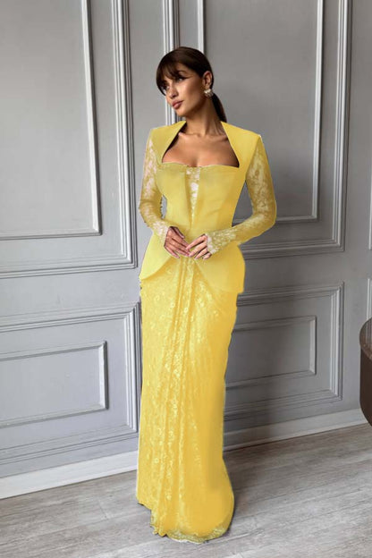 Chic Long Sleeves Strapless Deep V Neck Mermaid Long Prom Dress