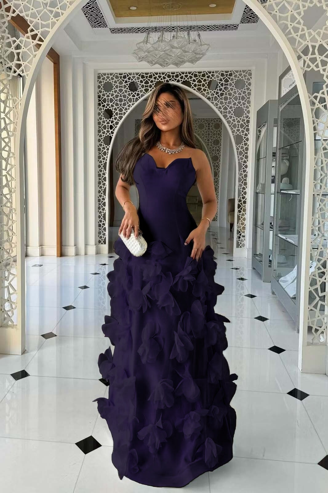 Daffodil Strapless Evening Dress Sleeveless Floor Length With Flower