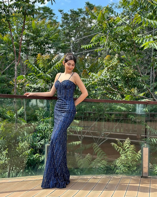 Sleeveless Beads Spaghetti Straps Sweetheart Mermaid Prom Dress