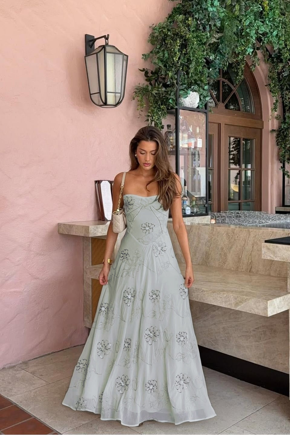 Spaghetti Strap Sleeveless Long Evening Dress With Pleated Appliques