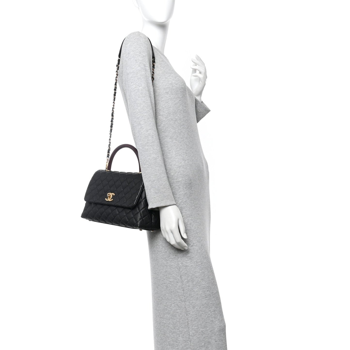 Caviar Lizard Quilted Small Coco Handle Flap Black