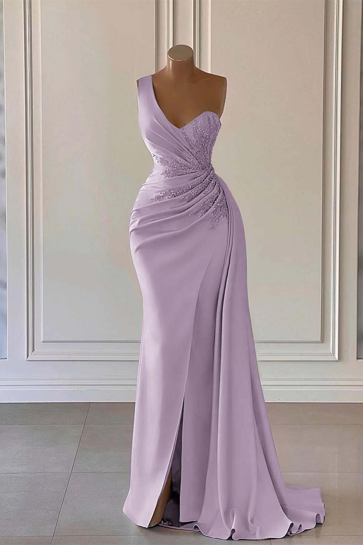 Sky Blue Luxury One-Shoulder Prom Dress Mermaid Split With Ruffles
