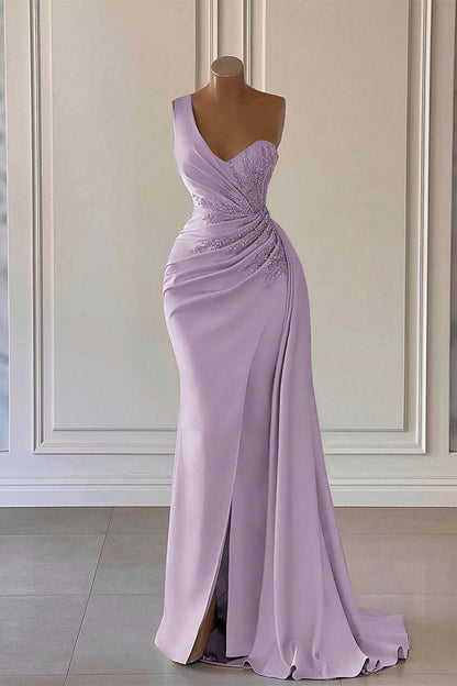 Sky Blue Luxury One-Shoulder Prom Dress Mermaid Split With Ruffles