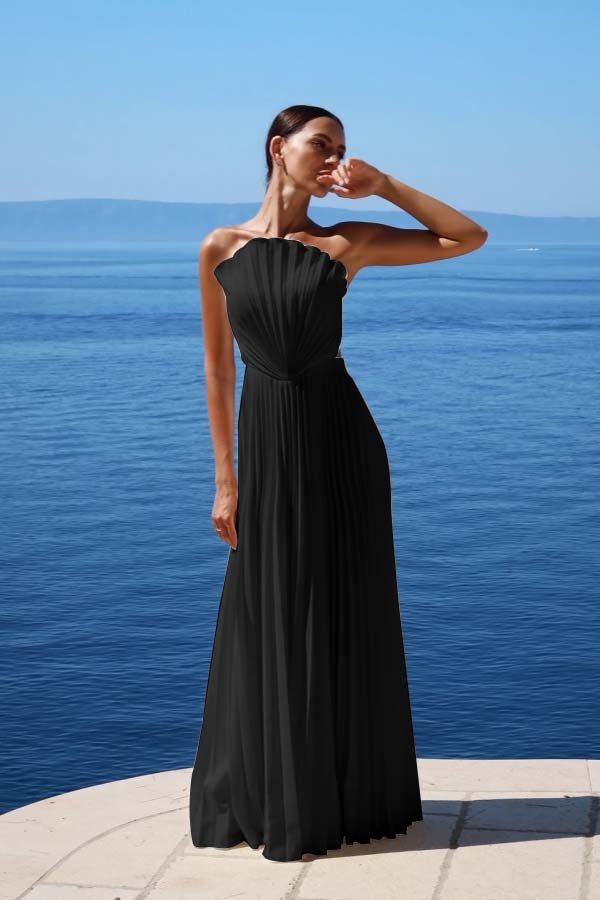 Simple White Sleeveless Strapless Long Prom Dress With Pleated