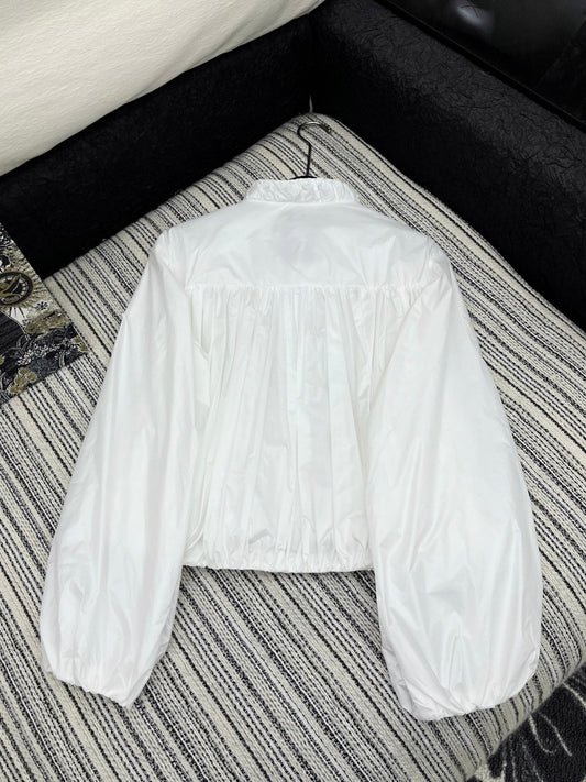 Moncle 25 Stand-Up Collar Double Zip Jacket White Cotton amd Polyester  267977