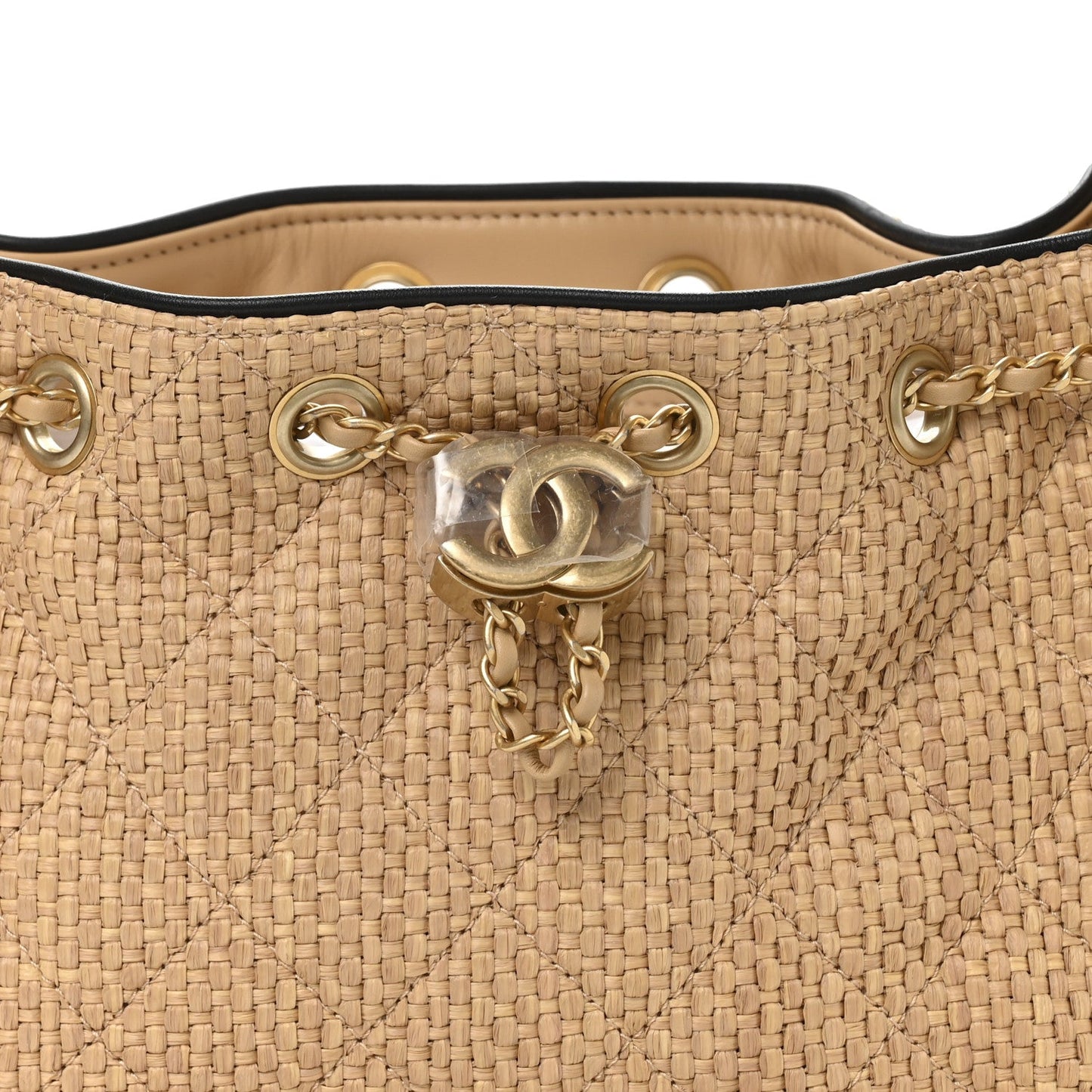 Braided Raffia Calfskin Quilted Mini Chanel 25 Handbag Beige Black