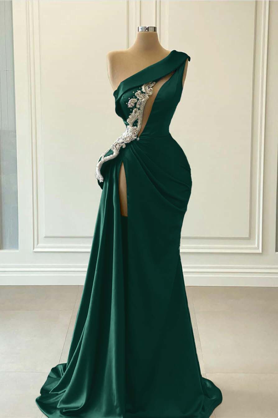 One Shoulder Blue Mermaid Prom Dress With Beaded