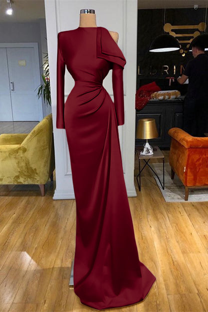 High Neck Champagne Prom Dress Mermaid Long Sleeves