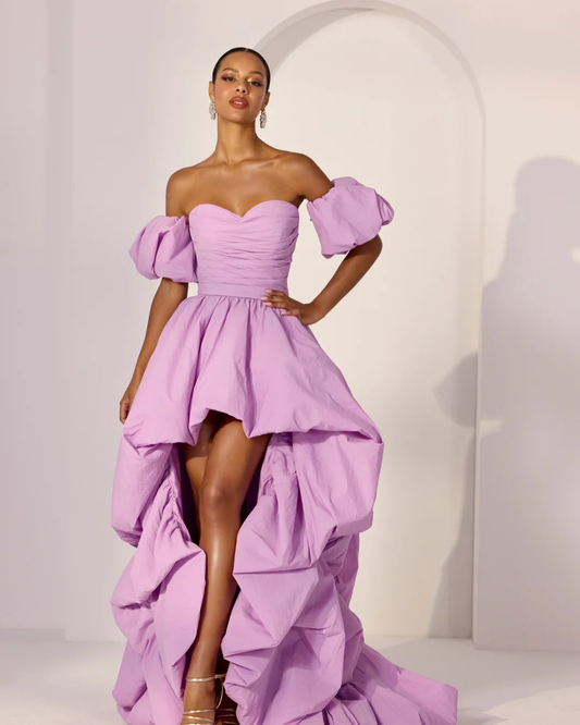 Princess-Style Purple Sweetheart Pleated Strapless Hi-Lo Evening Dress