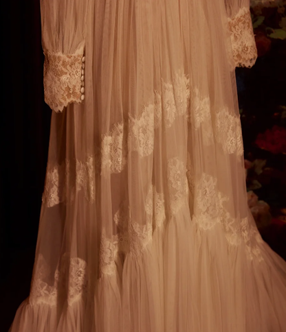 Ve Neck Ivory Lace Wedding Dress With Long Sleeves Elegant Wedding Gowns fg8598