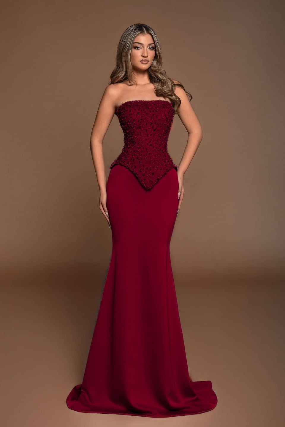 Sleeveless Square Strapless Mermaid Prom Dress With Beads