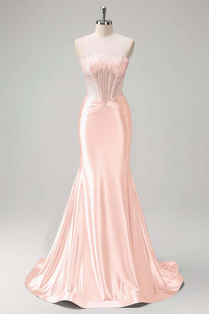 Gorgeous Strapless Sleeveless Mermaid Prom Dress With Beading