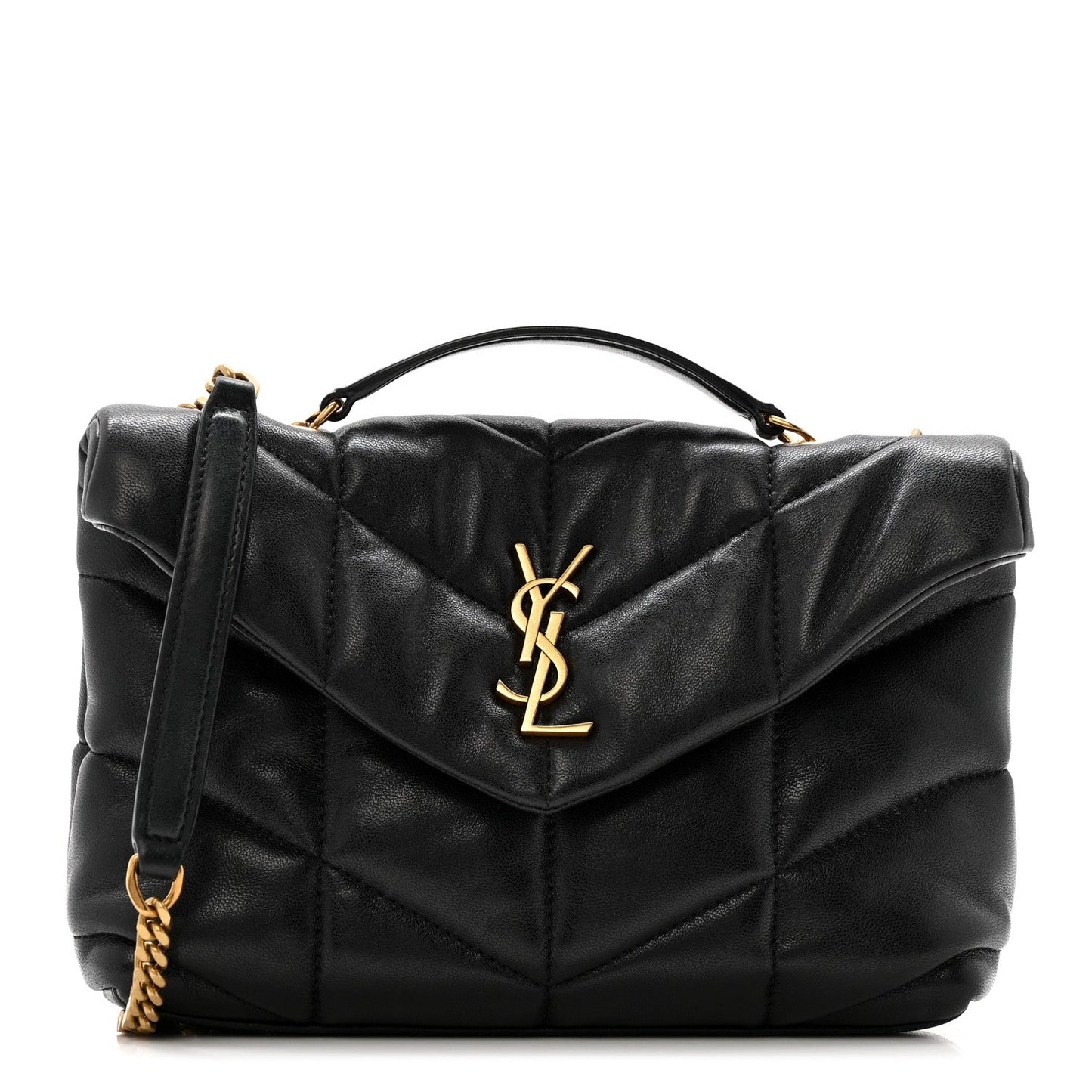 Lambskin Quilted Toy Loulou Puffer Monogram Chain Satchel Black