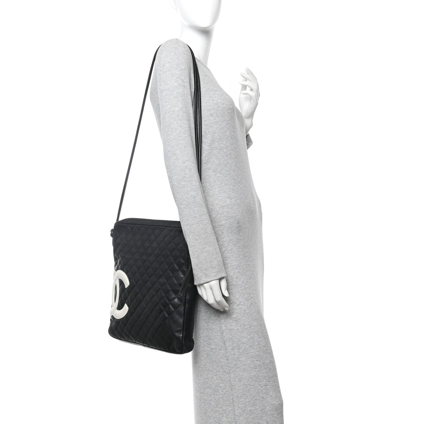Calfskin Quilted Large Cambon Messenger Black White