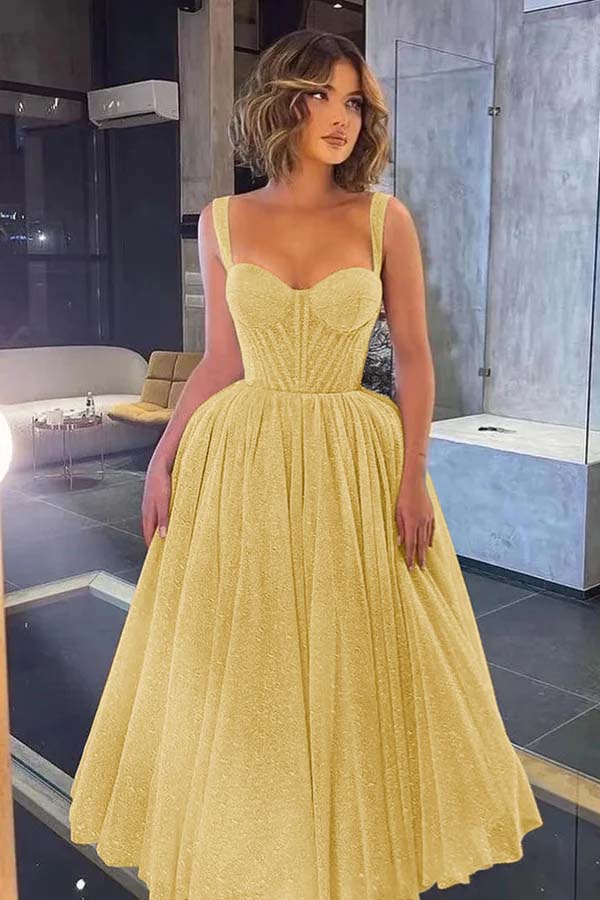 Gorgeous Spaghetti-Strap Sweetheart Sequins Prom Dress With Tulle