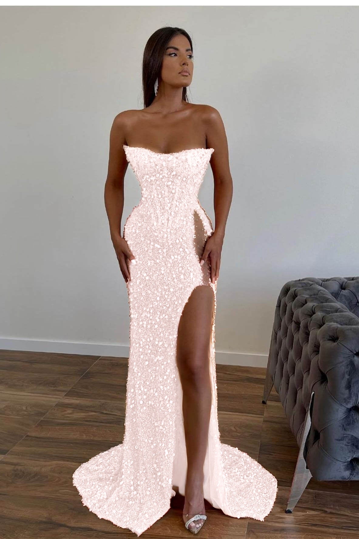 Gorgeous Sequins Mermaid Sweetheart Prom Dress Slit With Sleeveless Orange