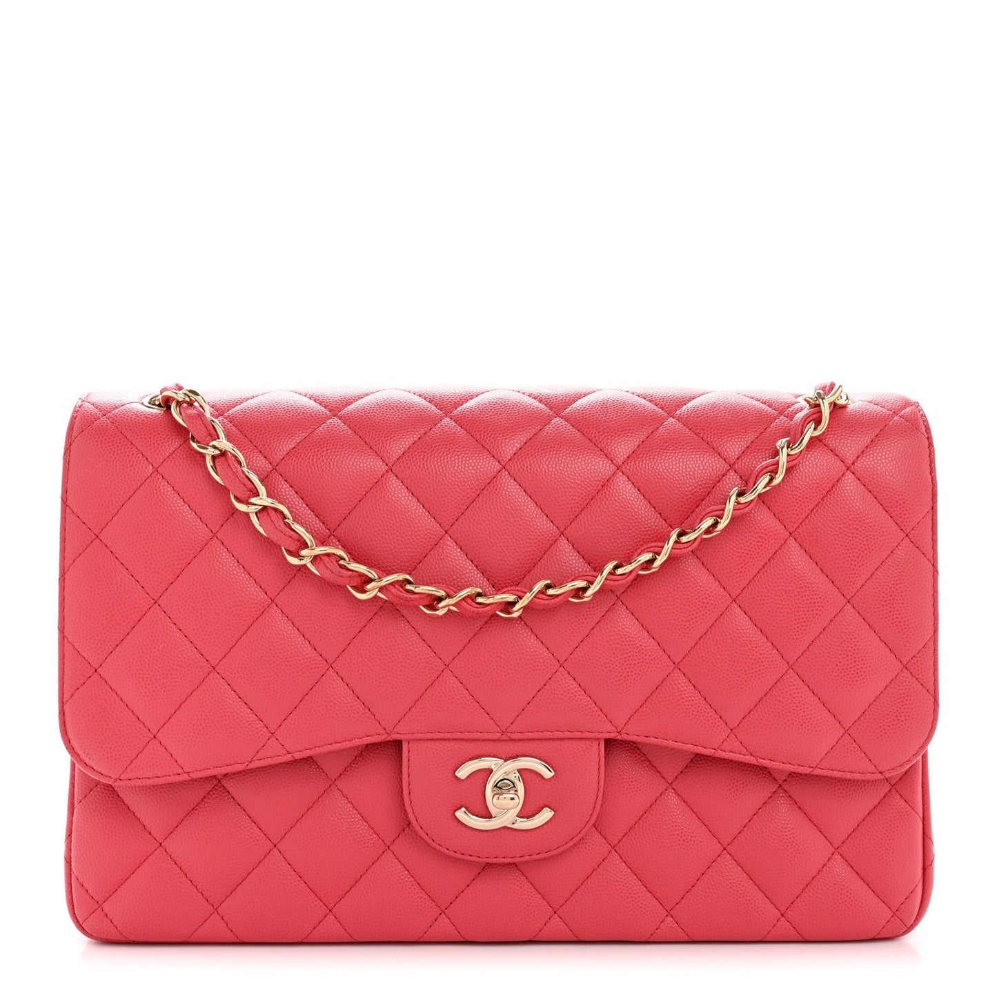 Caviar Quilted Jumbo Double Flap Dark Pink