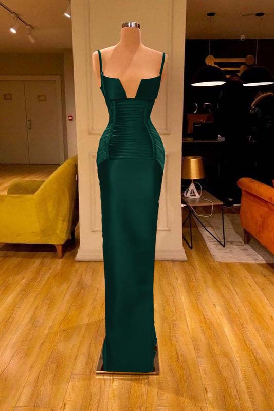Burgundy V-Neck Spaghetti-Straps Mermaid Prom Dress