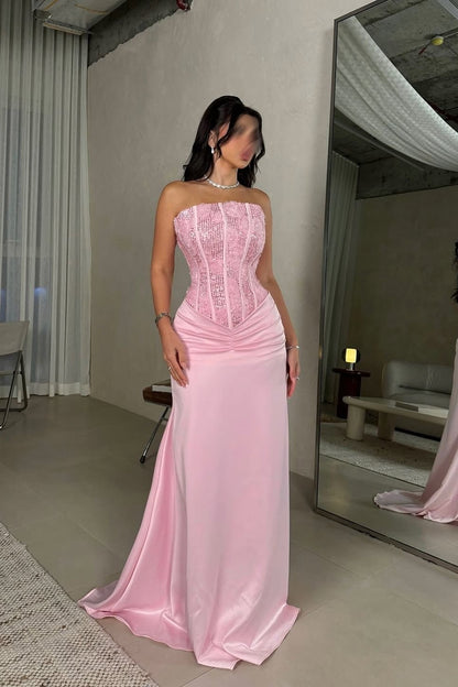 Sleeveless Square Mermaid Strapless Beads Prom Dress