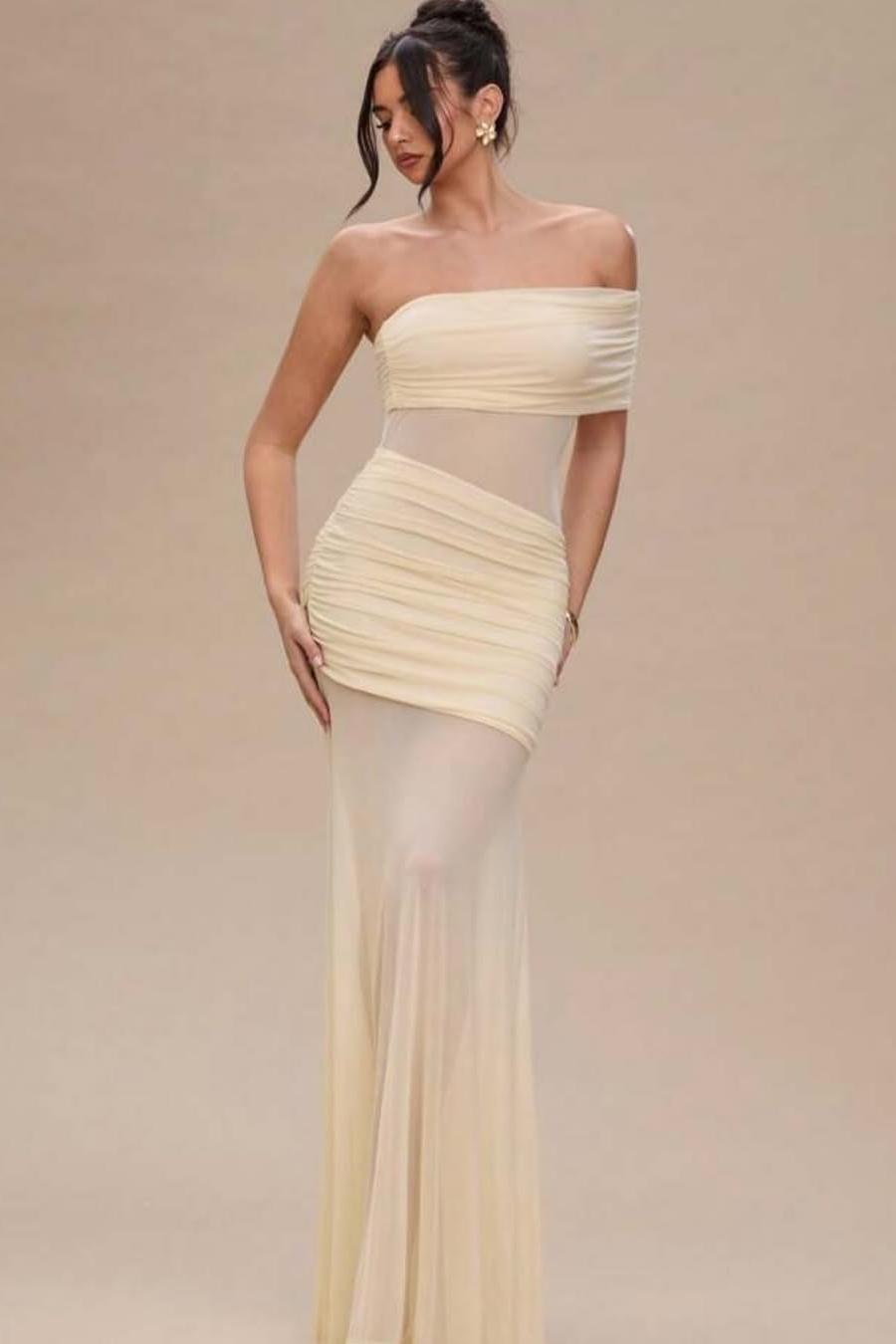 Chic Daffodil Chiffon One Shoulder Mermaid Strapless Prom Dress with Pleated