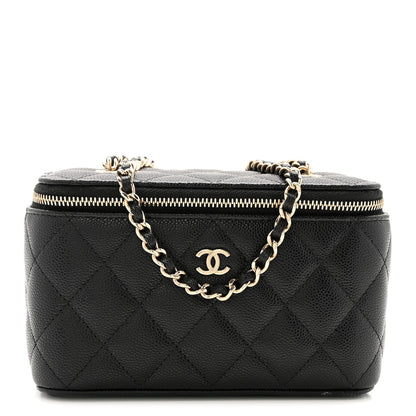 Caviar Quilted Small Vanity Case With Chain Black