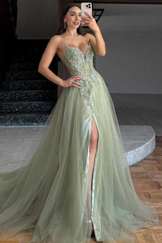 Sleeveless V-Neck A-Line Prom Dress With Embroidery