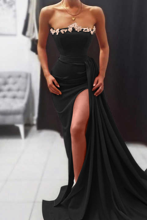 Orange Strapless Evening Dress Long Mermaid With Slit