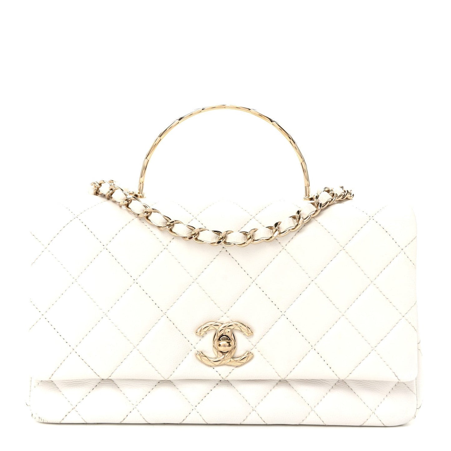 Caviar Quilted Small Top Handle Flap With Chain White