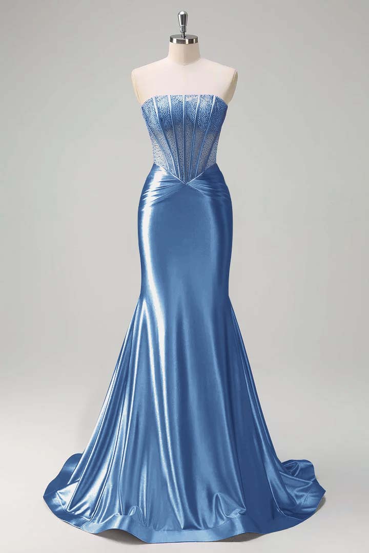 Gorgeous Strapless Sleeveless Mermaid Prom Dress With Beading
