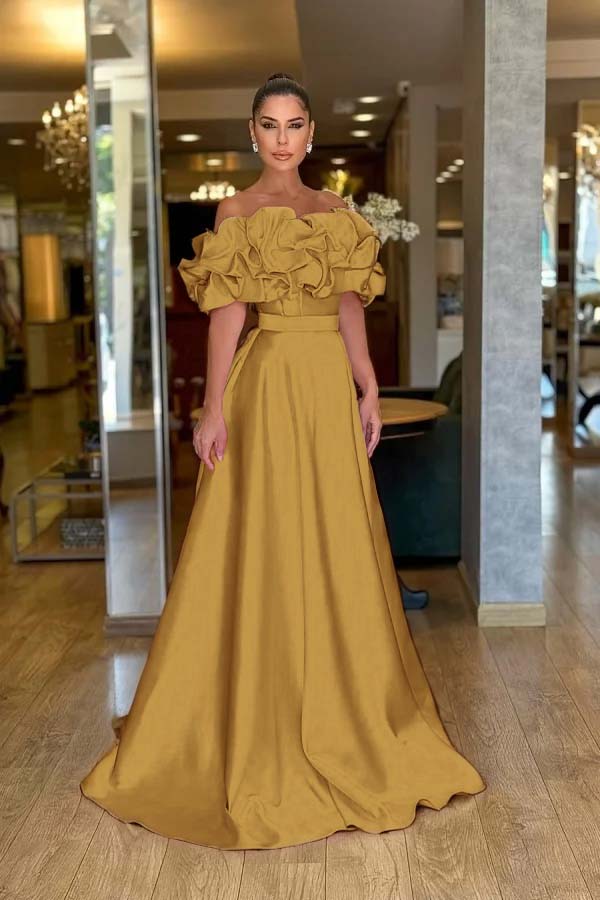 Lovely Pink Off-The-Shoulder Prom Dress With Handmade Flower