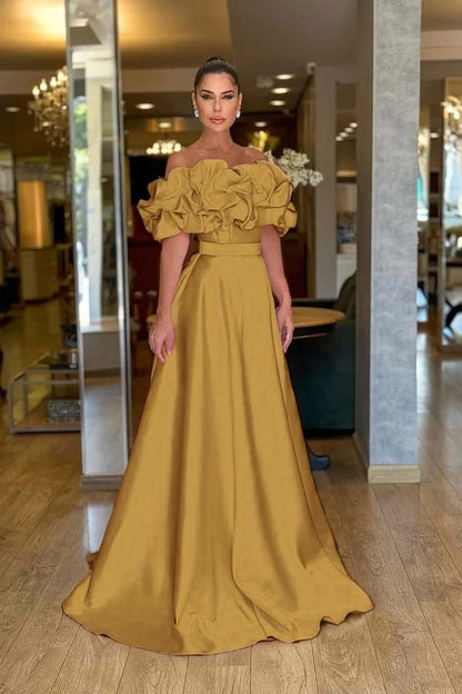 Lovely Pink Off-The-Shoulder Prom Dress With Handmade Flower