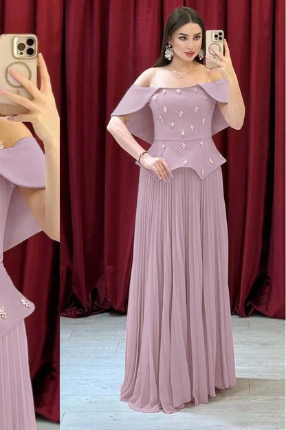 Chic Off The Shoulder Sleeveless Long Prom Dress With Beading