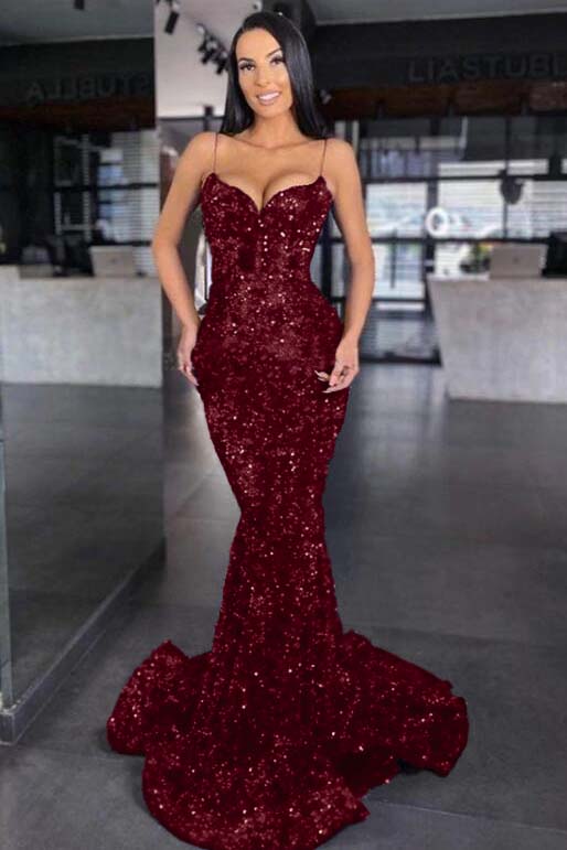 Sweetheart Royal Blue Spaghetti Strap Mermaid Prom Dress With Sequins