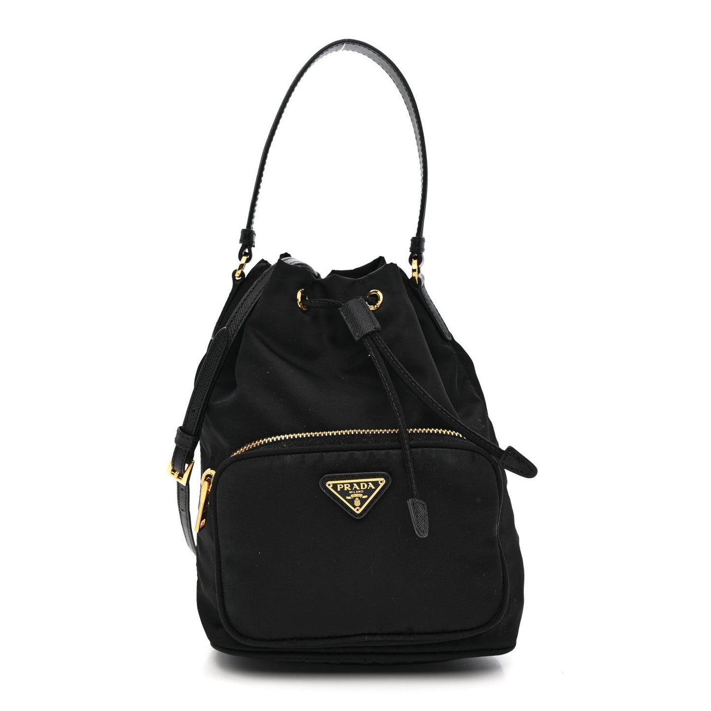 Saffiano Tessuto Nylon Mini Bucket Crossbody Bag Black
