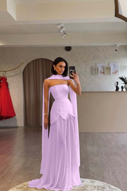 Glamorous White Satin Sleeveless Strapless Long Pleated Prom Dress with Beadings