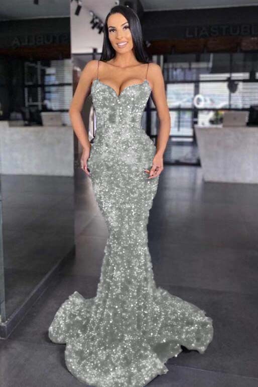 Sweetheart Royal Blue Spaghetti Strap Mermaid Prom Dress With Sequins