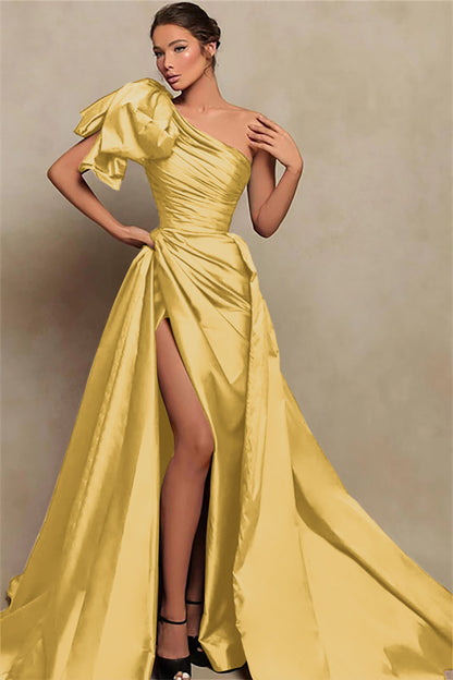 Beautiful Burgundy One-Shoulder Mermaid Prom Dress with Slit