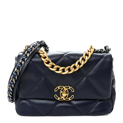 Lambskin Quilted Medium Chanel 19 Flap Navy Blue