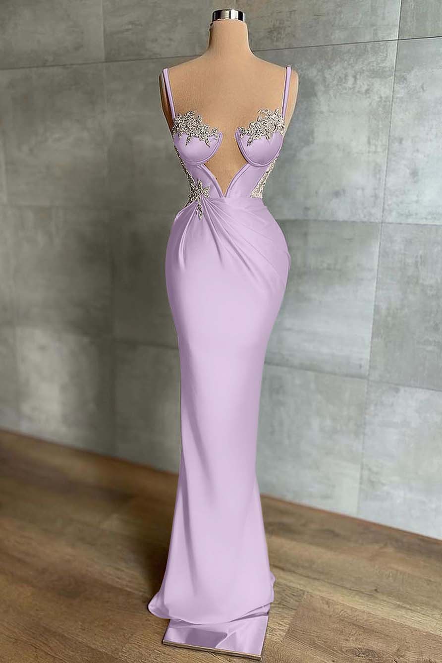 Pink Spaghetti-Strap Mermaid Prom Dress Sleeveless