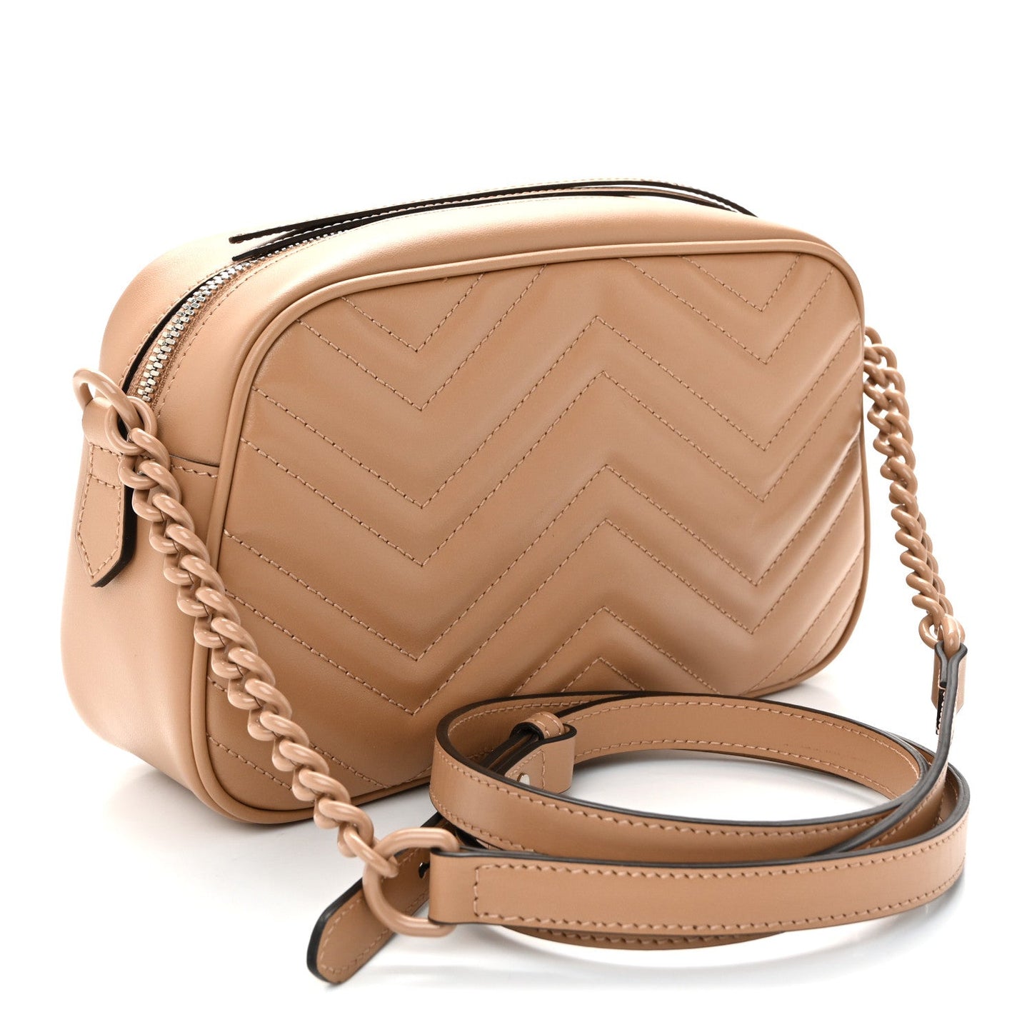 Calfskin Matelasse Monochrome Small GG Marmont Chain Shoulder Bag Camelia