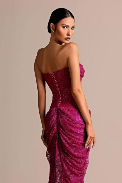 Fashion New Hollow Dark Fuchsia Slit Prom Dress