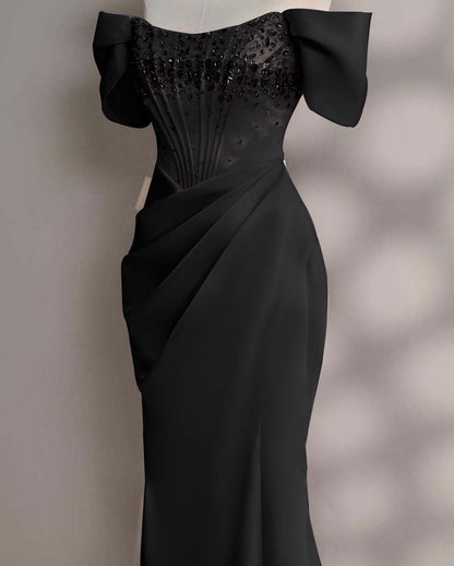 Blushing Pink A-Line Off-the-Shoulder Beads Prom Dress with Pleated