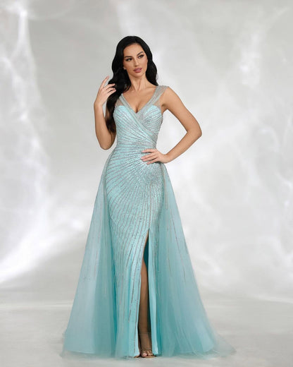Sleeveless Straps V-Neck Beads Mermaid Prom Dress